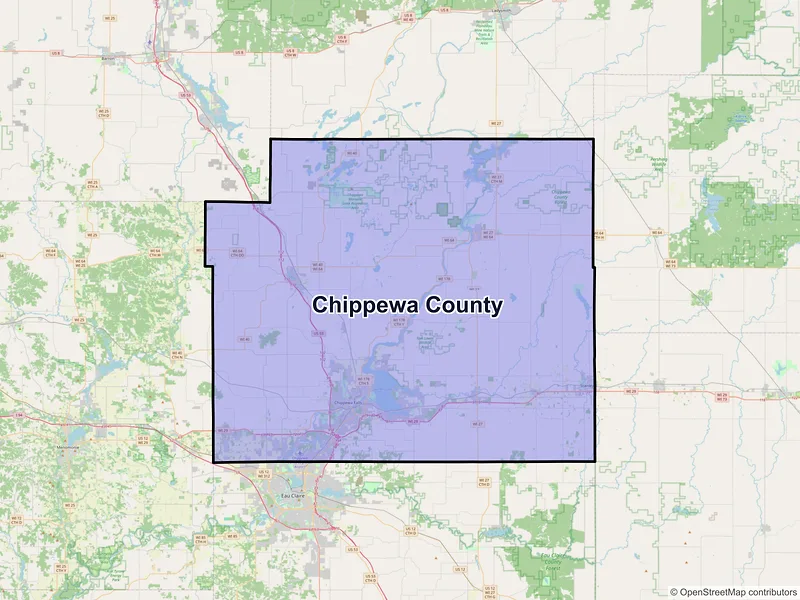Map of Chippewa County, Wisconsin and ZIP codes