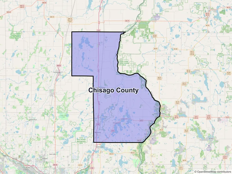 Map of Chisago County, Minnesota and ZIP codes