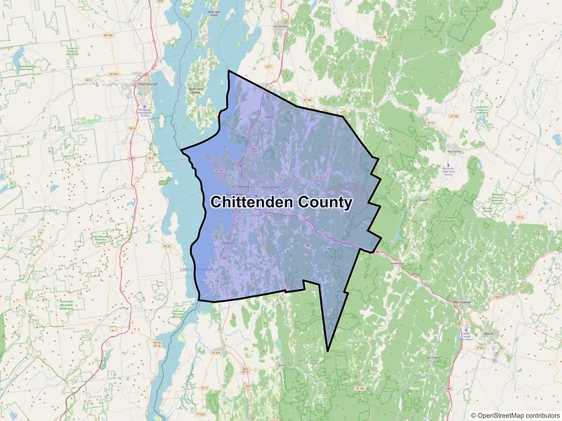 Map of Chittenden County, Vermont and ZIP codes