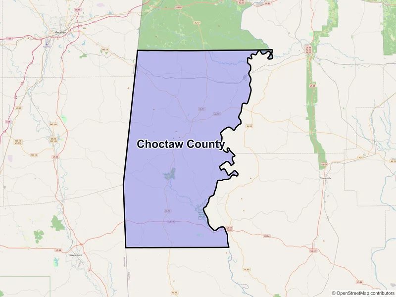 Map of Choctaw County, Alabama and ZIP codes