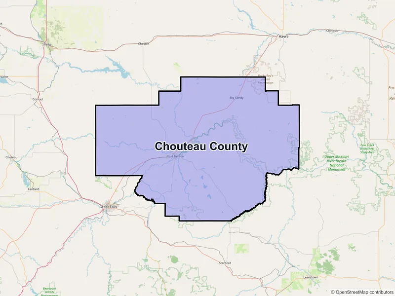 Map of Chouteau County, Montana and ZIP codes