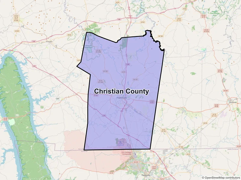 Map of Christian County, Kentucky and ZIP codes