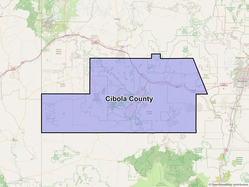 Map of Cibola County, New Mexico and ZIP codes