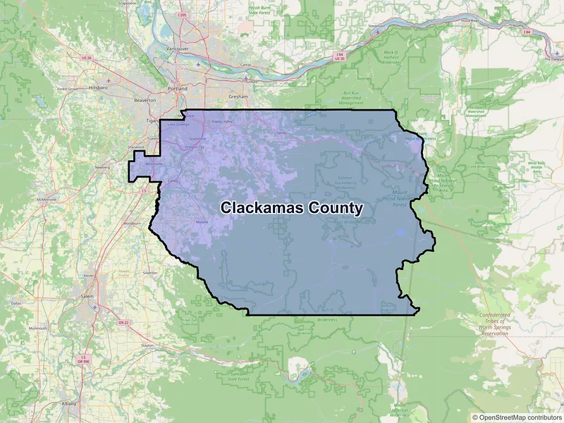 Map of Clackamas County, Oregon and ZIP codes