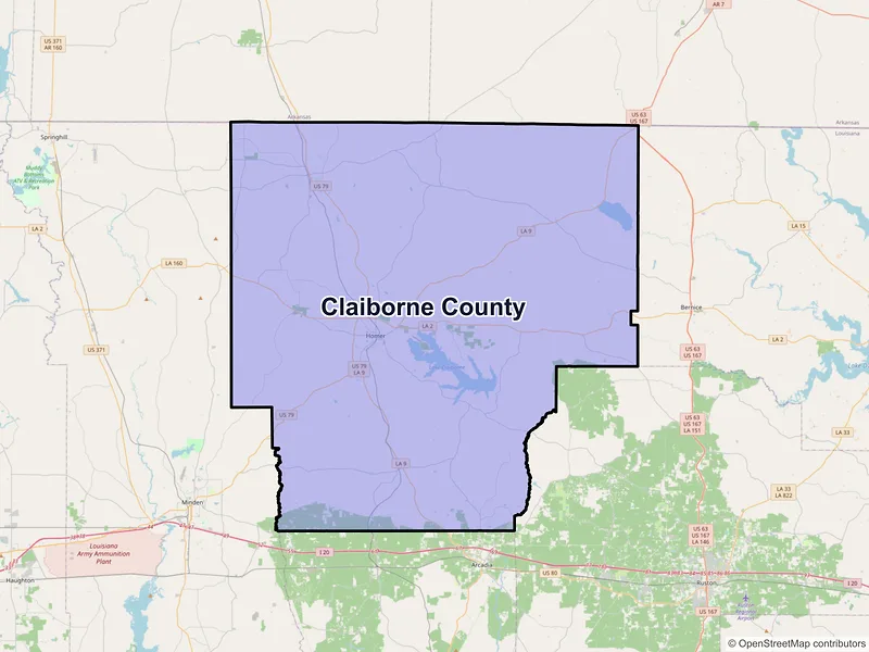 Map of Claiborne County, Louisiana and ZIP codes