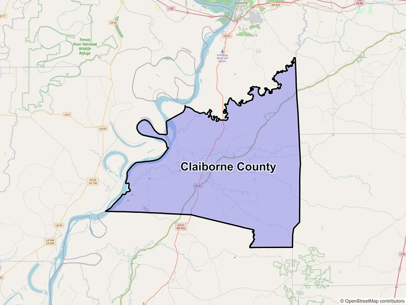 Map of Claiborne County, Mississippi and ZIP codes
