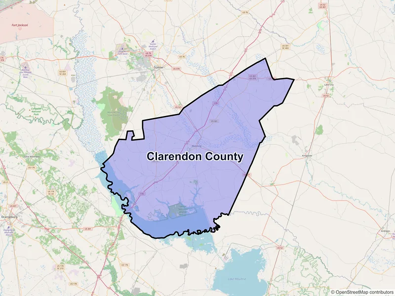 Map of Clarendon County, South Carolina and ZIP codes