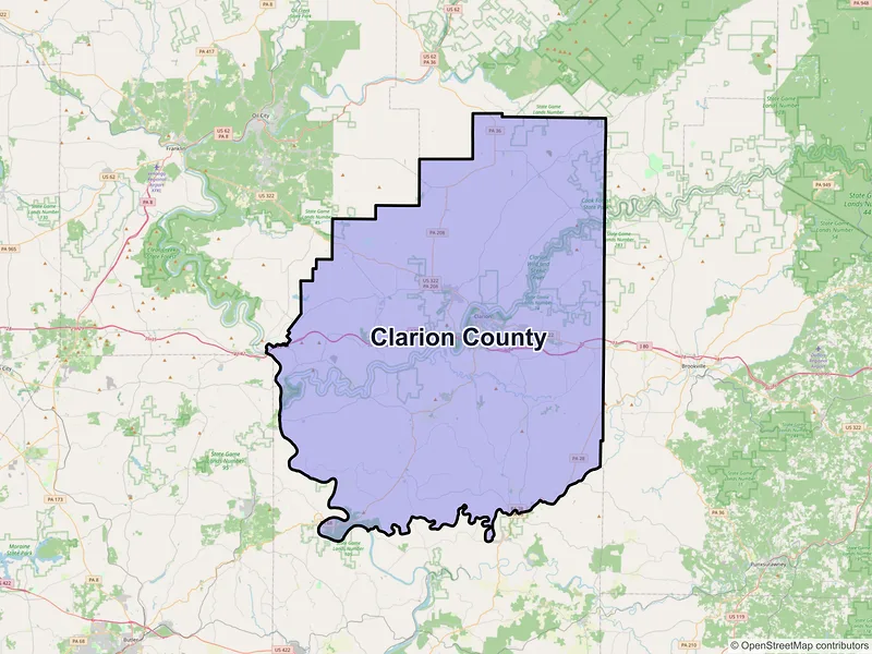 Map of Clarion County, Pennsylvania and ZIP codes