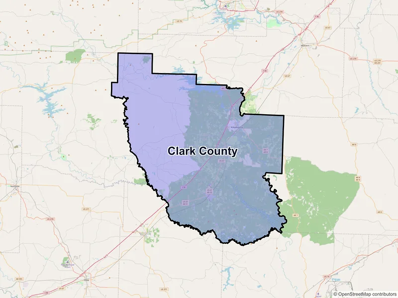 Map of Clark County, Arkansas and ZIP codes