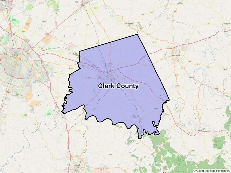 Map of Clark County, Kentucky and ZIP codes