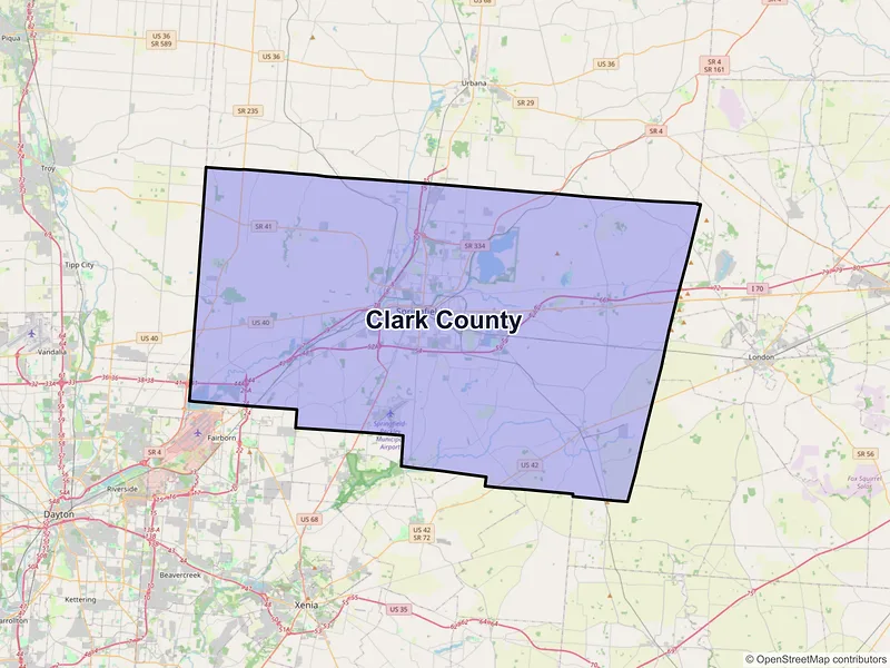 Map of Clark County, Ohio and ZIP codes