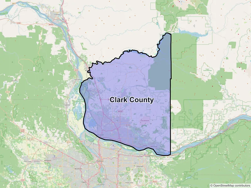 Map of Clark County, Washington and ZIP codes