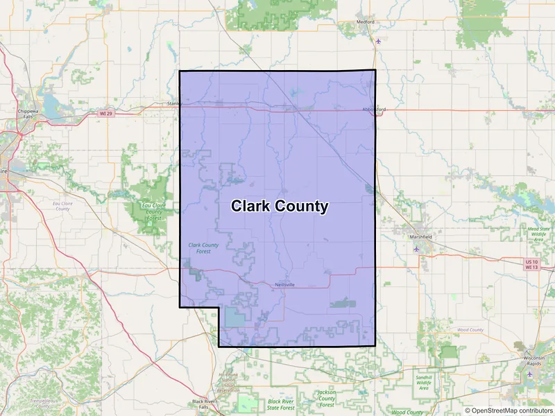 Map of Clark County, Wisconsin and ZIP codes