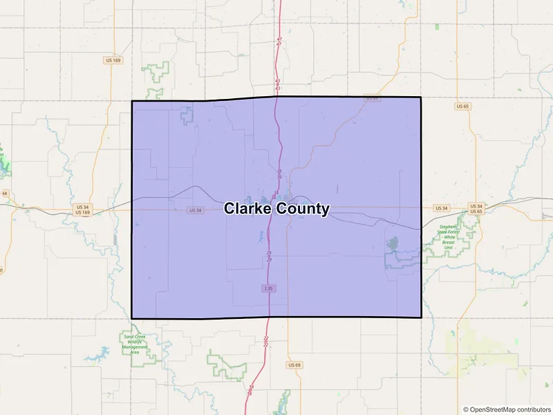 Map of Clarke County, Iowa and ZIP codes