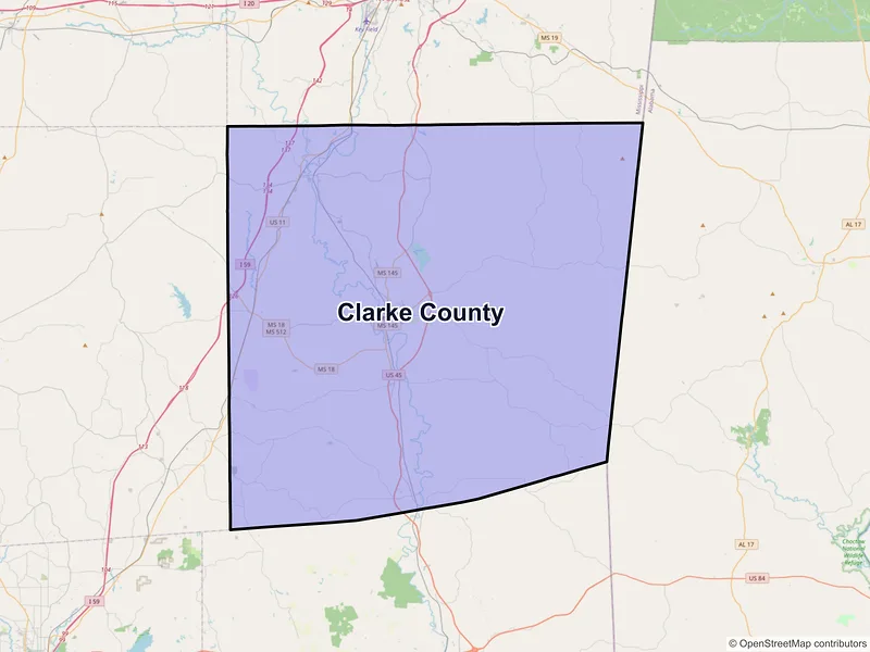 Map of Clarke County, Mississippi and ZIP codes