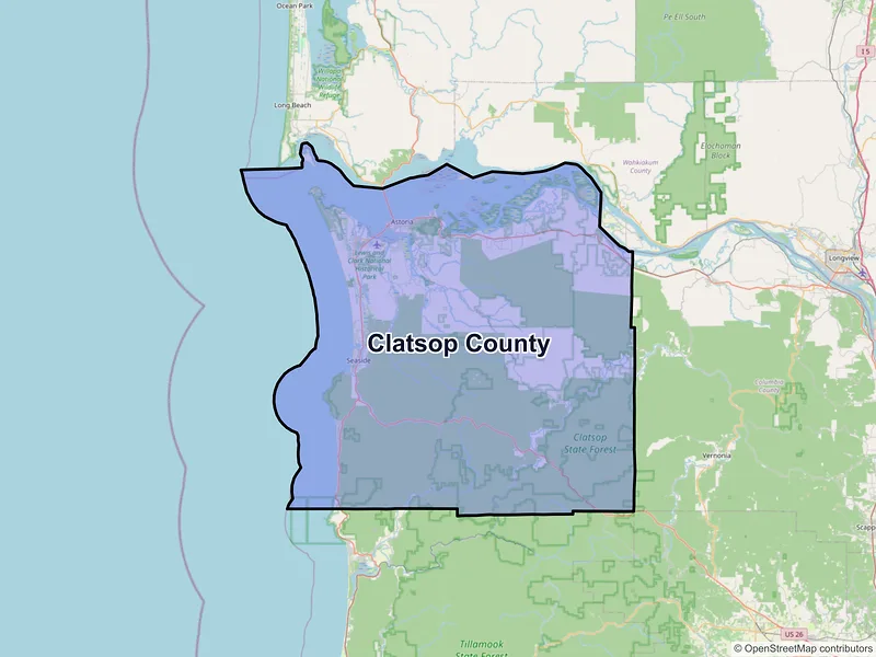 Map of Clatsop County, Oregon and ZIP codes