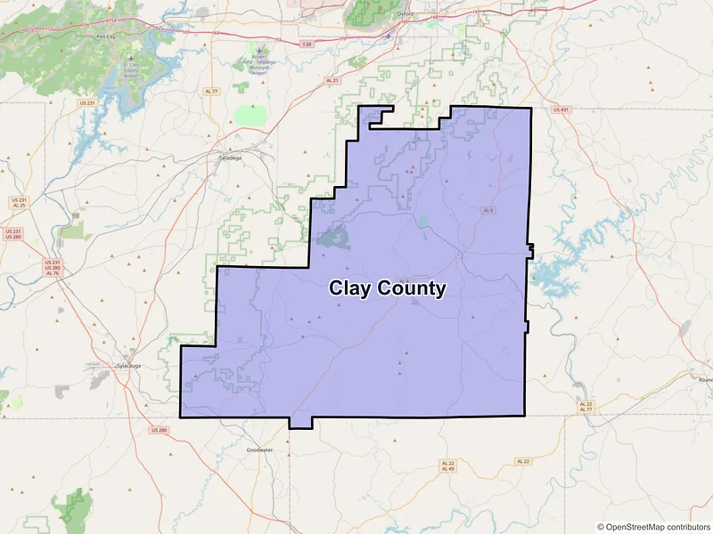 Map of Clay County, Alabama and ZIP codes