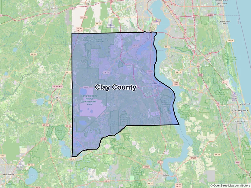 Map of Clay County, Florida and ZIP codes