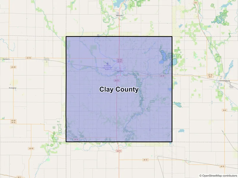 Map of Clay County, Iowa and ZIP codes
