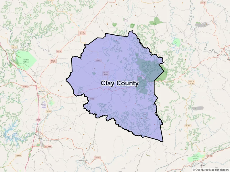 Map of Clay County, Kentucky and ZIP codes