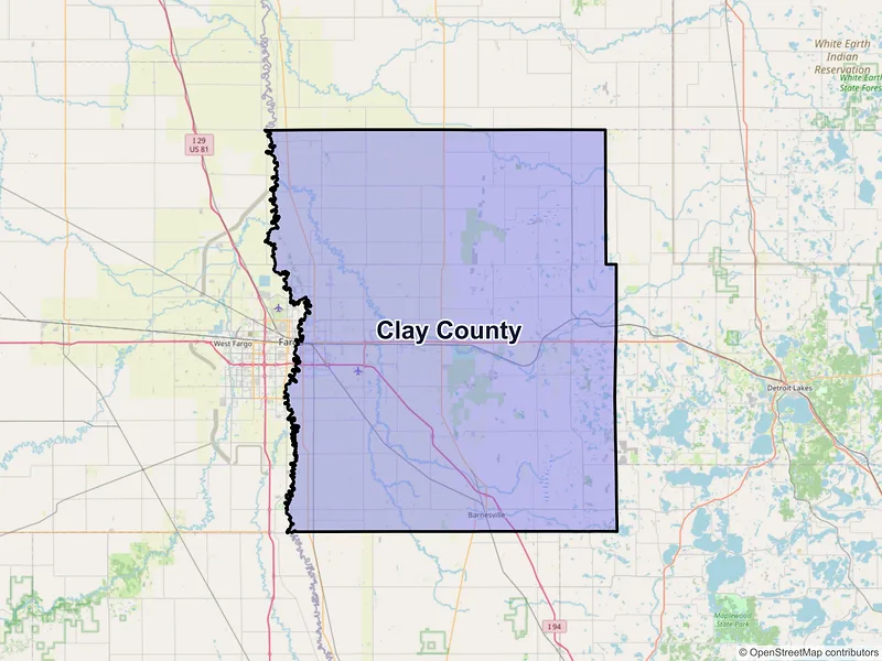 Map of Clay County, Minnesota and ZIP codes