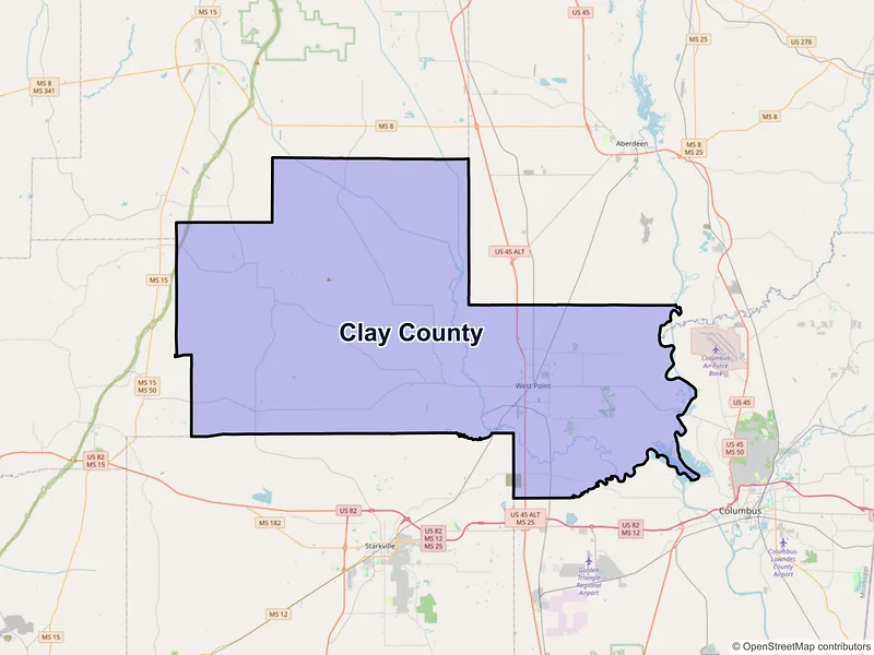 Map of Clay County, Mississippi and ZIP codes