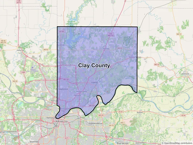 Map of Clay County, Missouri and ZIP codes