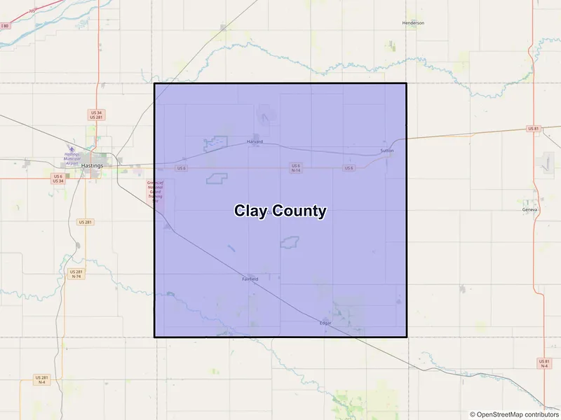 Map of Clay County, Nebraska and ZIP codes