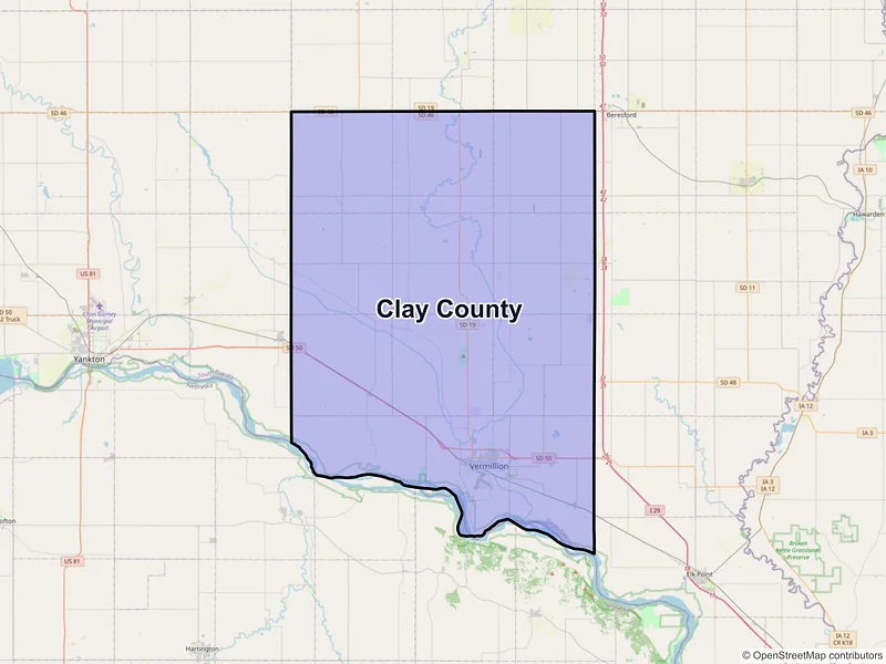 Map of Clay County, South Dakota and ZIP codes