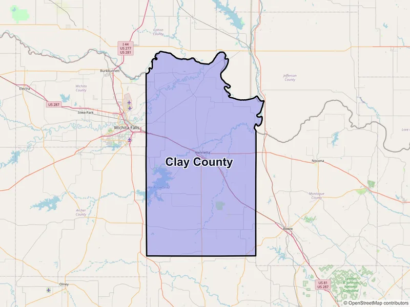 Map of Clay County, Texas and ZIP codes