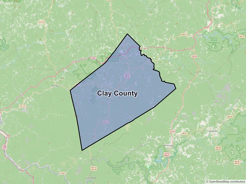 Map of Clay County, West Virginia and ZIP codes