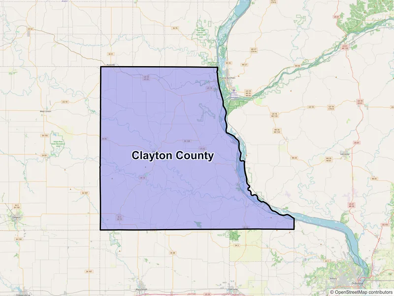 Map of Clayton County, Iowa and ZIP codes