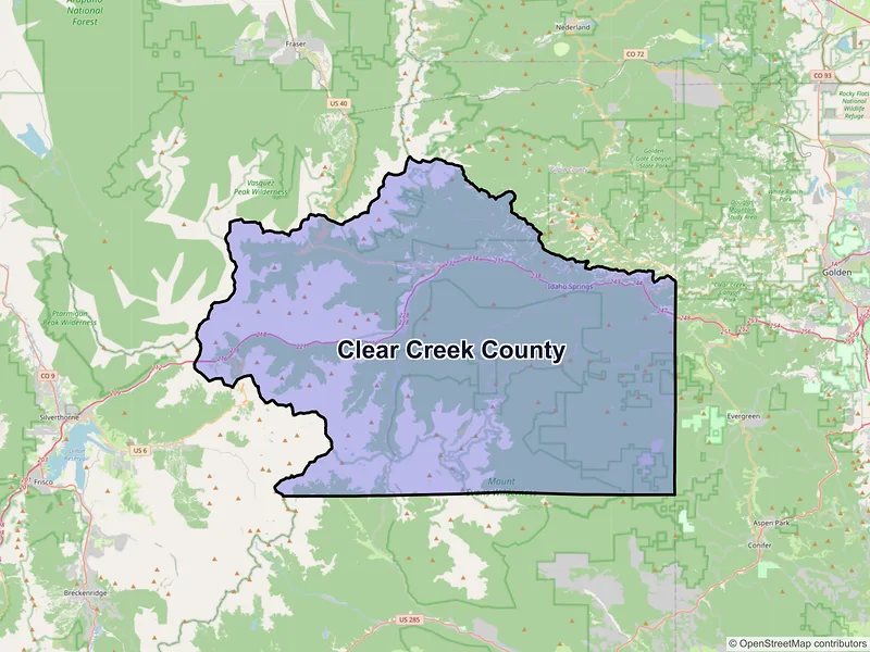 Map of Clear Creek County, Colorado and ZIP codes