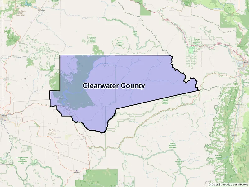 Map of Clearwater County, Idaho and ZIP codes