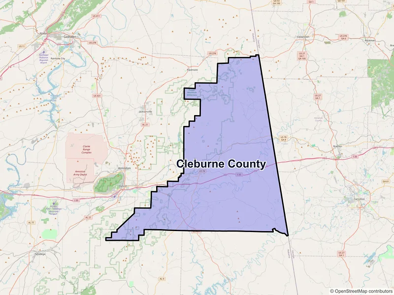 Map of Cleburne County, Alabama and ZIP codes
