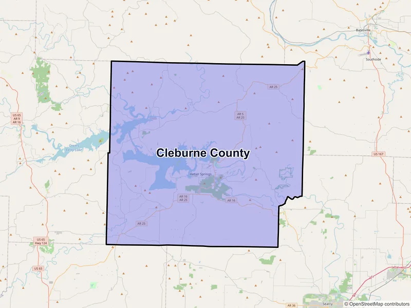 Map of Cleburne County, Arkansas and ZIP codes