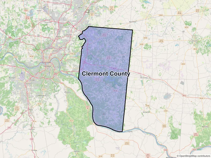 Map of Clermont County, Ohio and ZIP codes