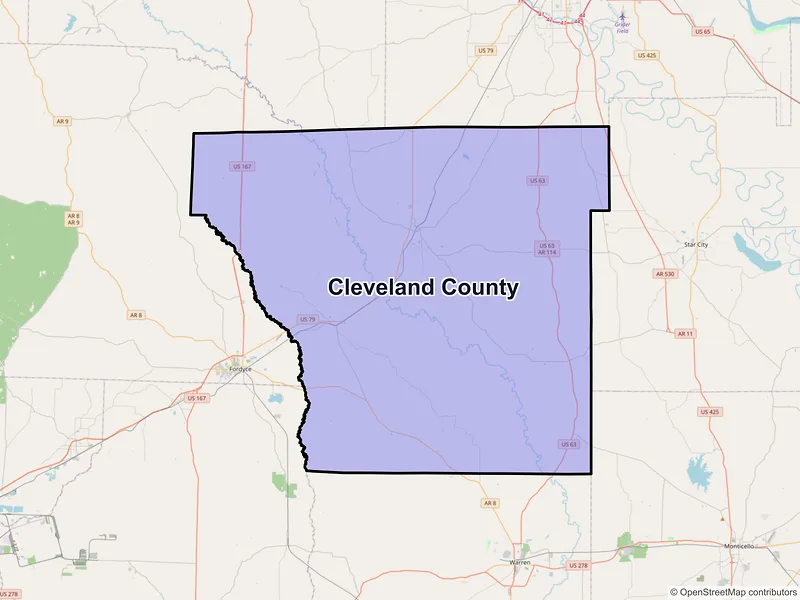 Map of Cleveland County, Arkansas and ZIP codes