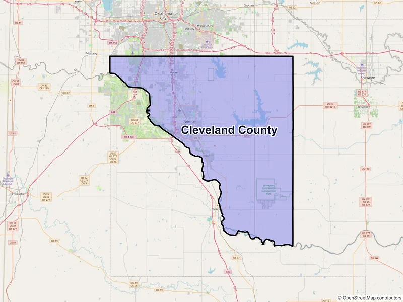 Map of Cleveland County, Oklahoma and ZIP codes