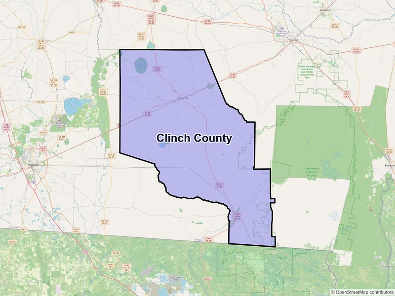 Map of Clinch County, Georgia and ZIP codes
