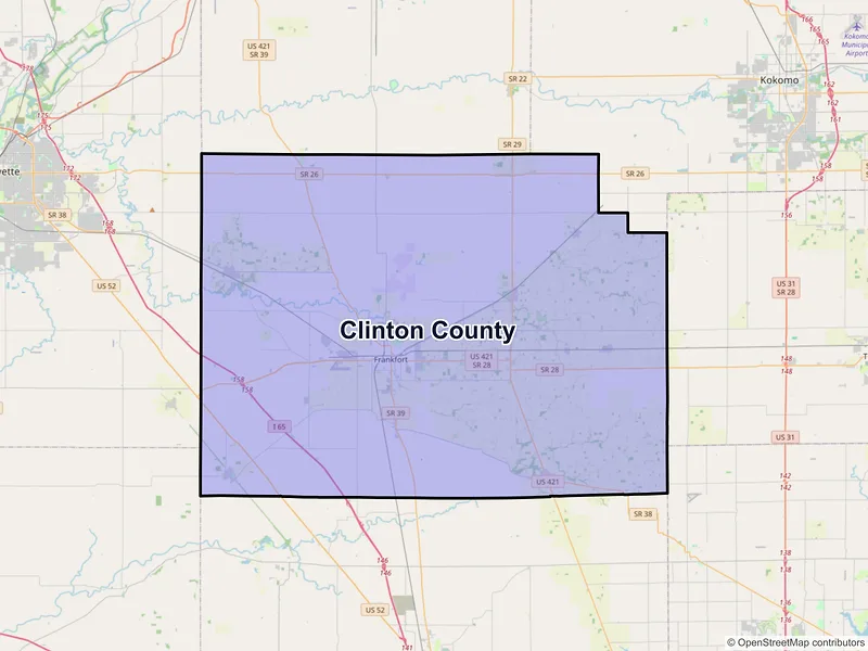 Map of Clinton County, Indiana and ZIP codes