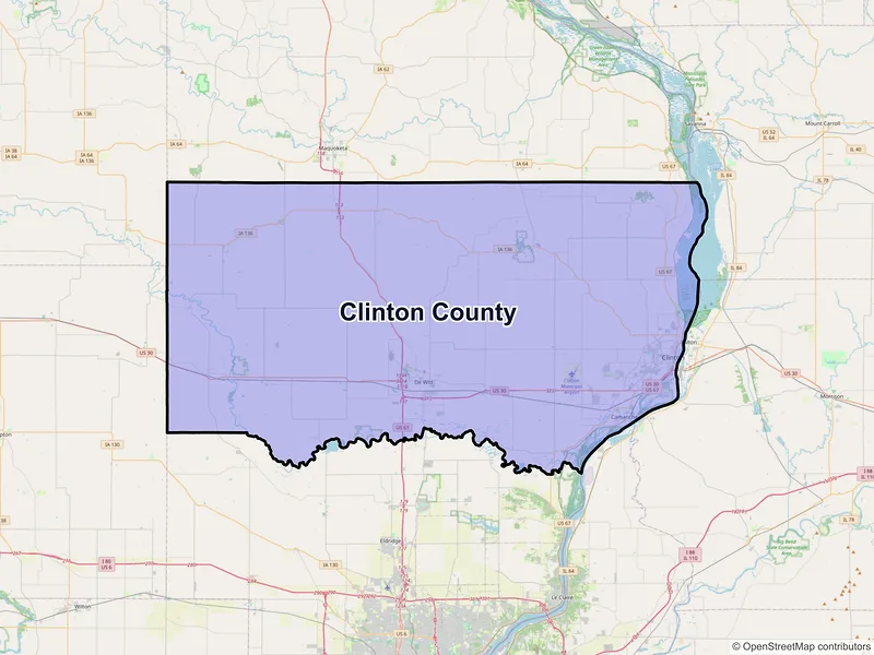 Map of Clinton County, Iowa and ZIP codes