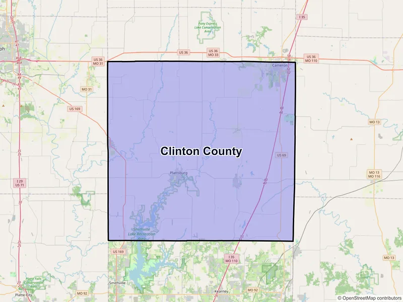 Map of Clinton County, Missouri and ZIP codes