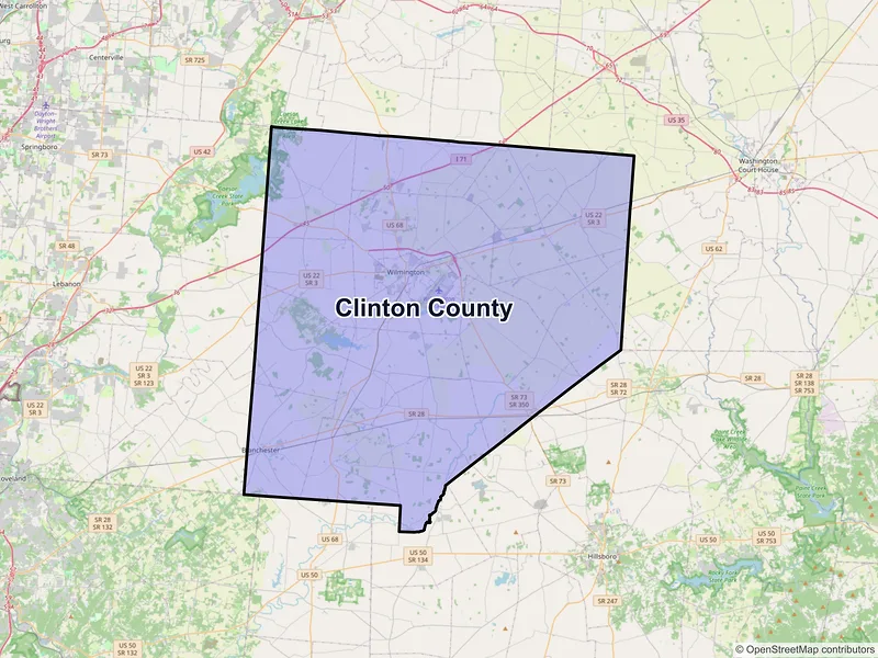 Map of Clinton County, Ohio and ZIP codes