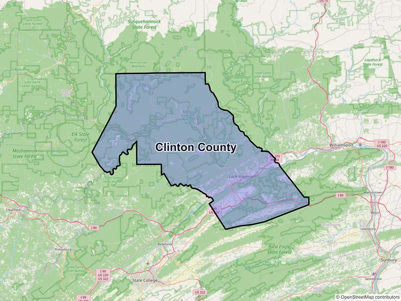 Map of Clinton County, Pennsylvania and ZIP codes