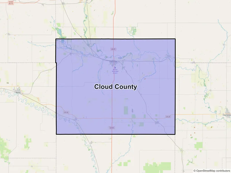 Map of Cloud County, Kansas and ZIP codes