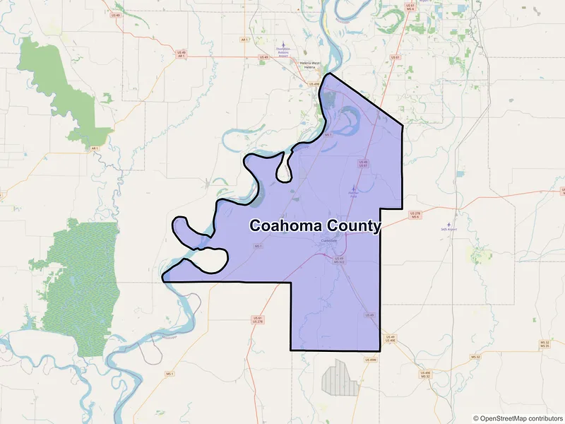Map of Coahoma County, Mississippi and ZIP codes