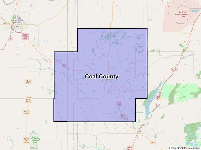 Map of Coal County, Oklahoma and ZIP codes