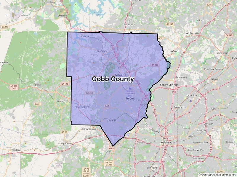 Map of Cobb County, Georgia and ZIP codes