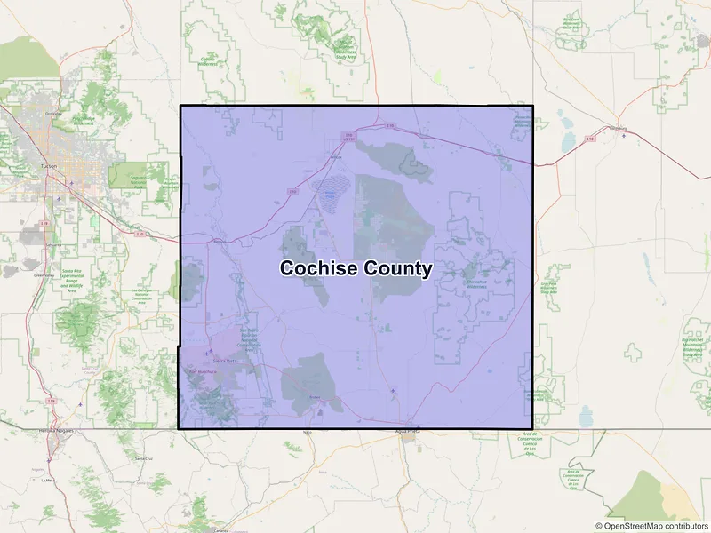 Map of Cochise County, Arizona and ZIP codes